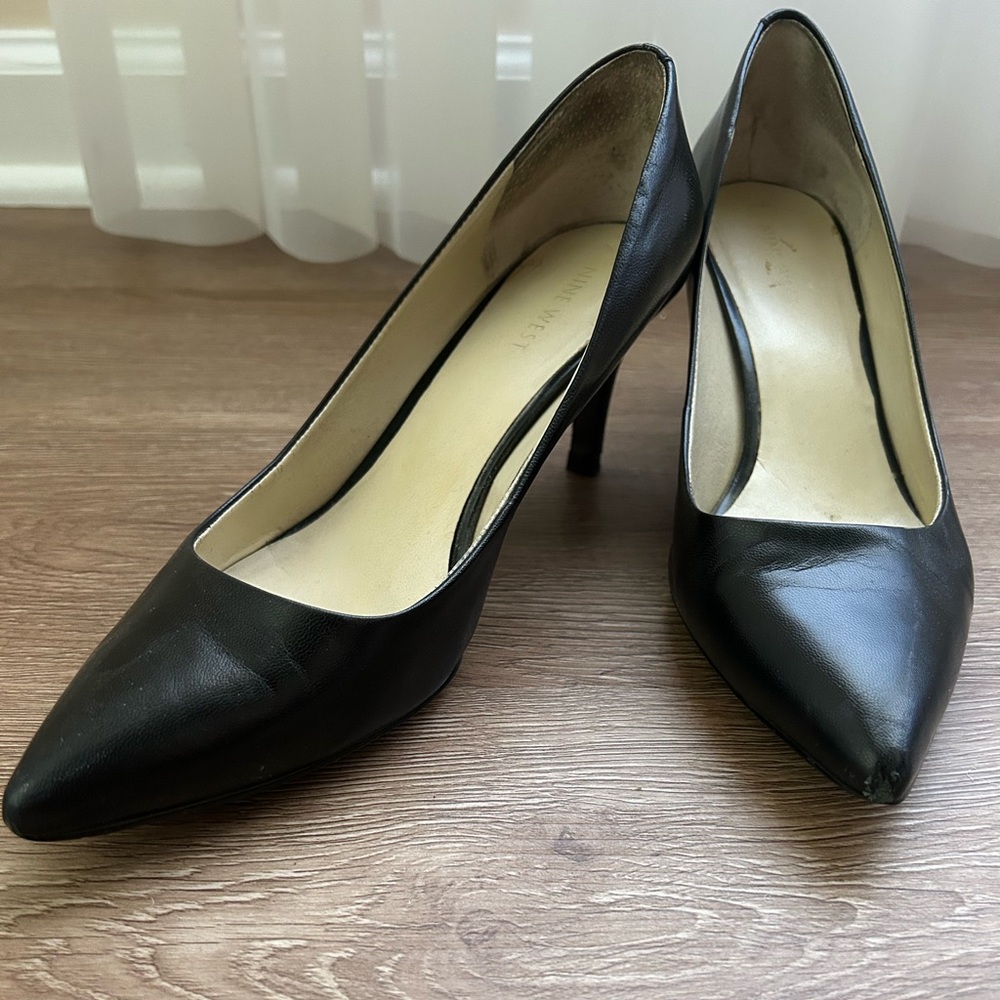 Nine West Black Leather Stiletto Heels